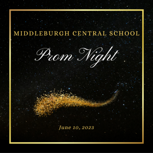 Middleburgh Central School Prom Night, June 10, 2023. Starry background with gold dust.