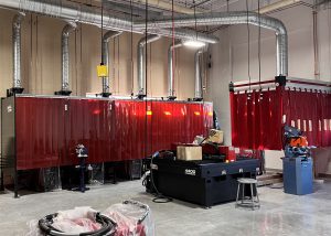 Interior of a welding classroom lab.